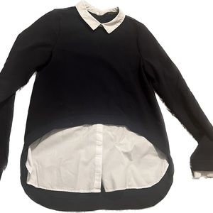 ZARA TRAFALUC COLLECTION NAVY BLUE RIBBED COLLARED SHIRT TOP